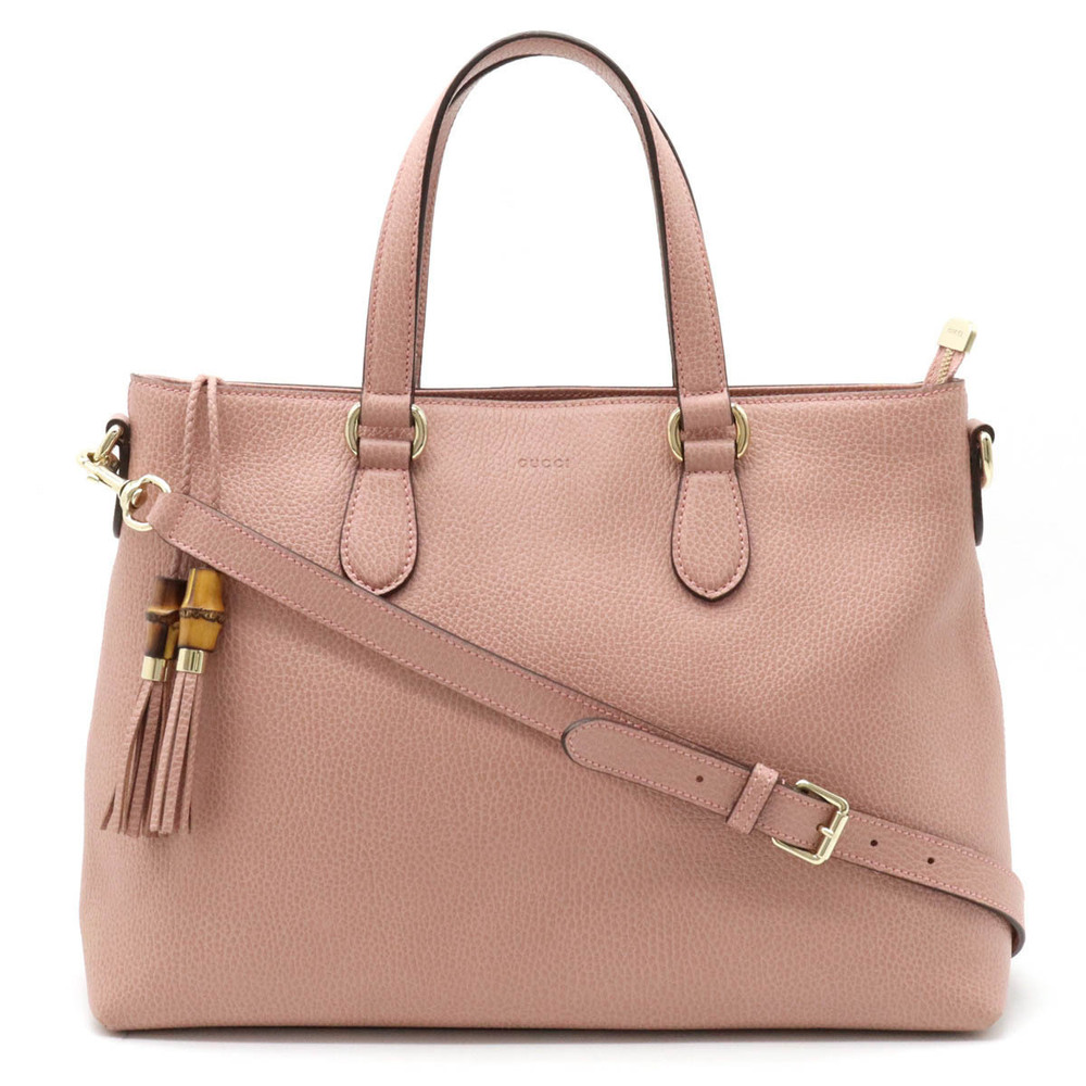 Gucci Bamboo Tote Bag Handbag Shoulder Leather Pink